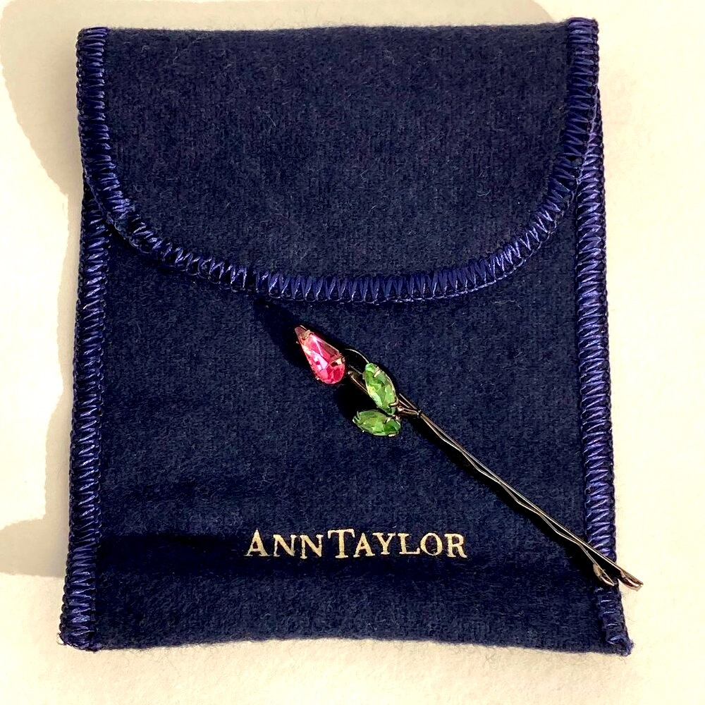 Vintage Pink Rose Rhinestone Bobby Pin by Ann Taylor